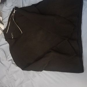 INC small black sweater with gold zipper on shoulder